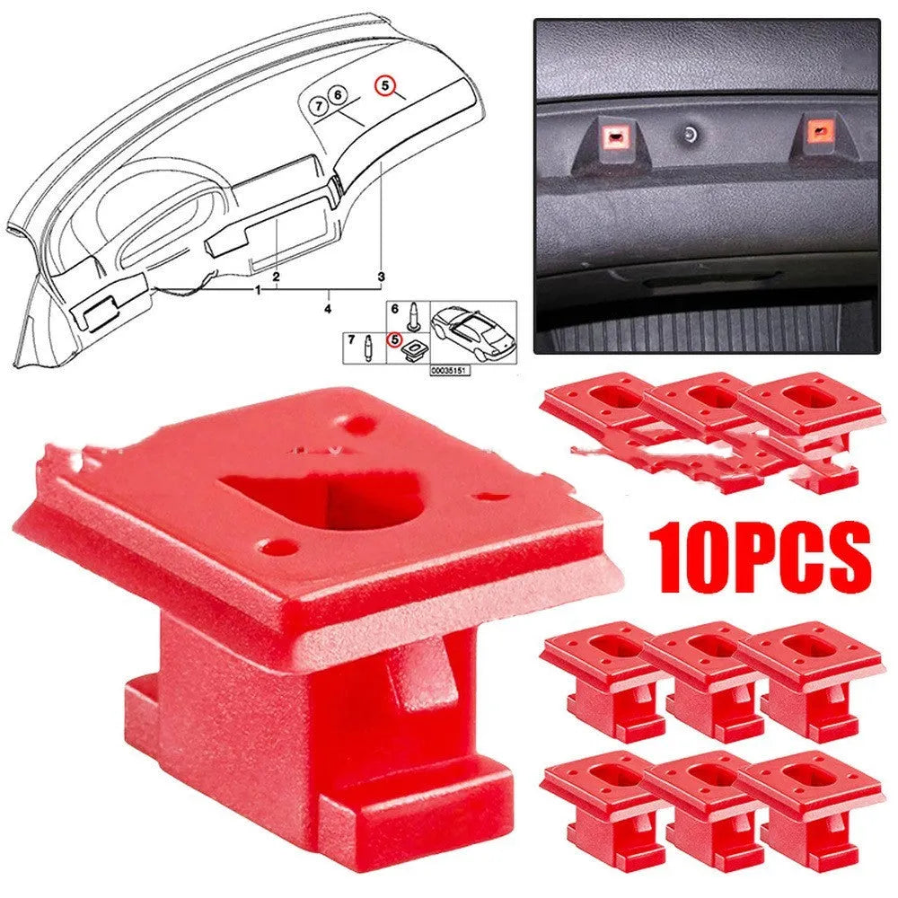 Plastic snap clips for BMW door walnut interior trim panel, 10-piece pack.
