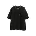 Men's black embroidered retro t-shirt with loose fit cotton construction