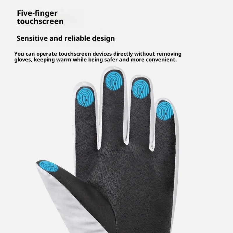 Pair of black waterproof touch screen ski gloves with non-slip palm for winter cycling or skiing