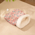 Pink flannel cat sleeping bag nest bed measuring 50cm by 40cm with soft padding.