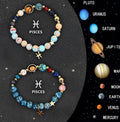 Two natural stone beaded bracelets with zodiac charms on adjustable strings
