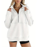 Women's loose fit hoody with zip patchwork pockets, thick brushed polyester pullover in multiple colours