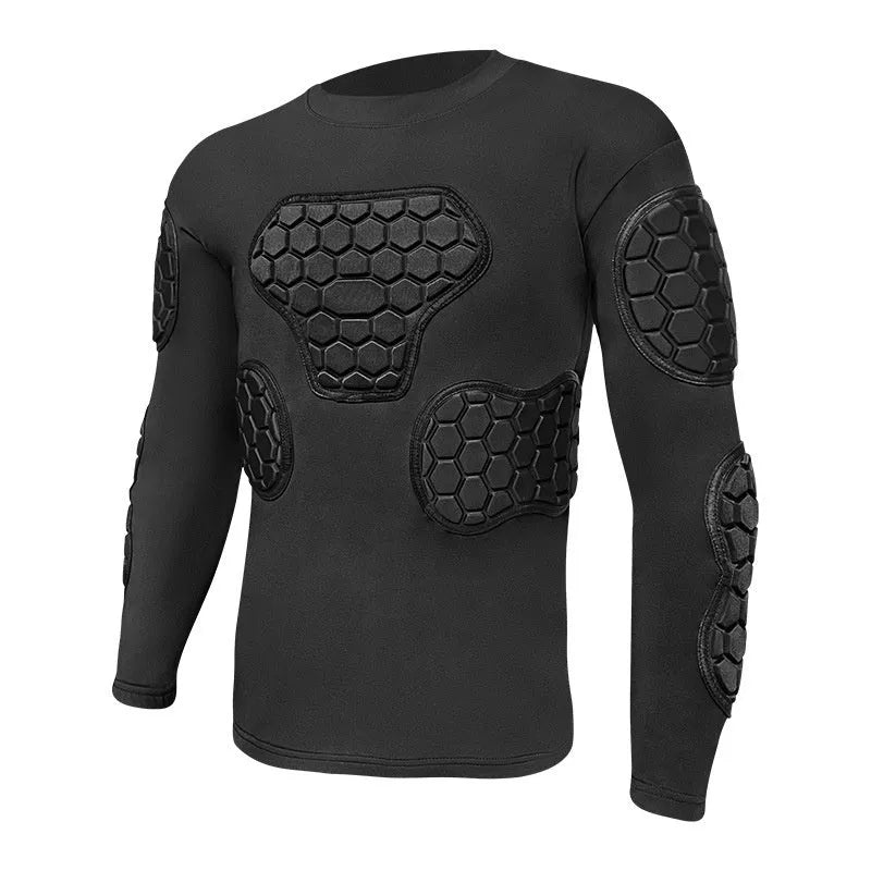 Goalkeeper anti-collision armour set with long-sleeved honeycomb top and trousers, adult male, sizes S to XL