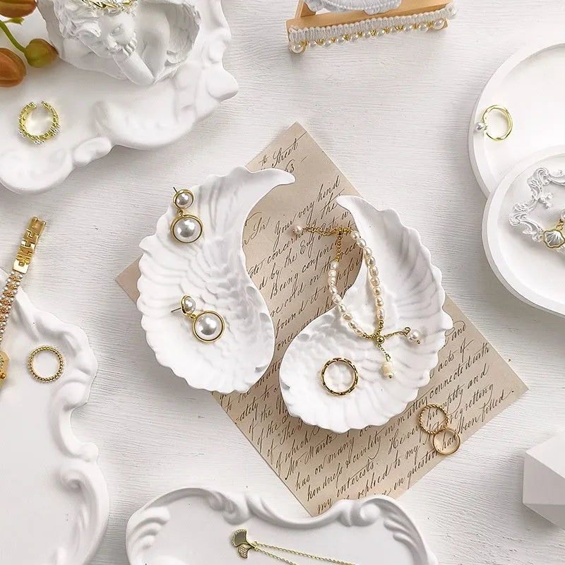 European Baroque gypsum jewellery display plate with decorative tray in multiple size options