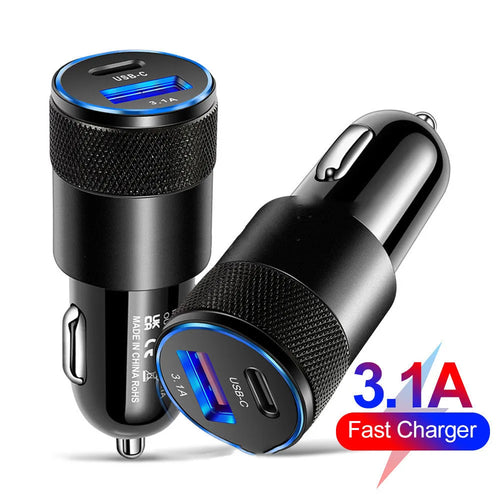 Aluminium alloy mobile phone car charger showing compact 2.5 by 6cm dimensions