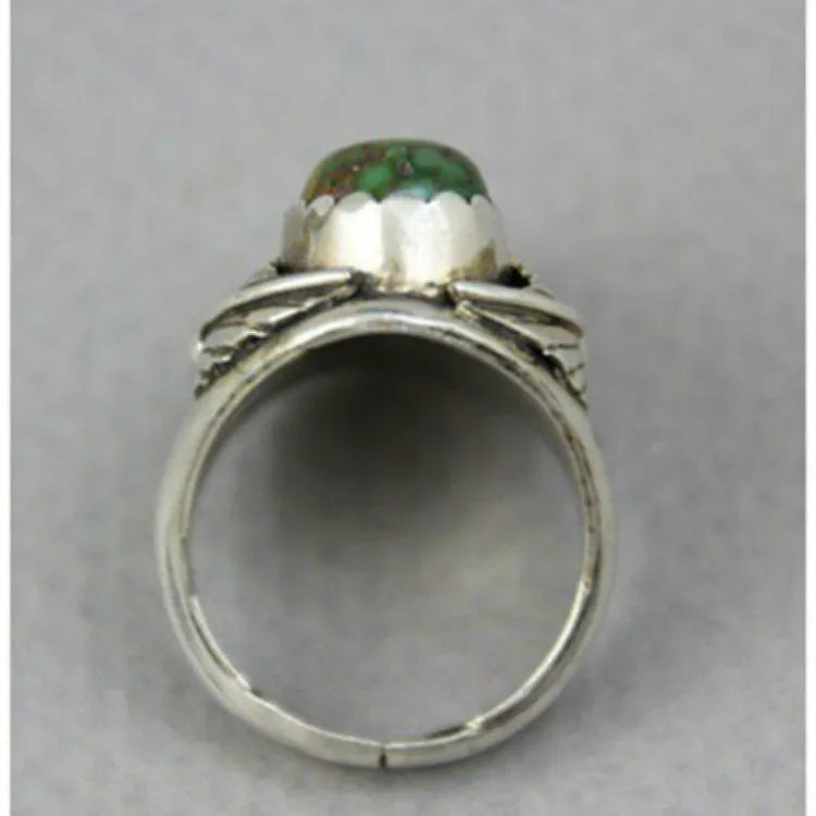 Women's geometric turquoise ring with inlaid retro design on alloy band