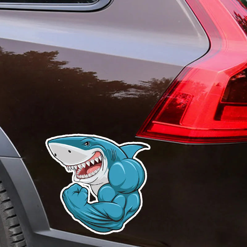 Bodybuilding shark 3D cartoon PVC car sticker, 15x14cm, reflective or non-reflective, single pack