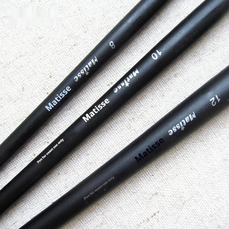 Matisse wild boar mane fan brush set of 6 with black birch handles and nickel plated copper ferrules on white background