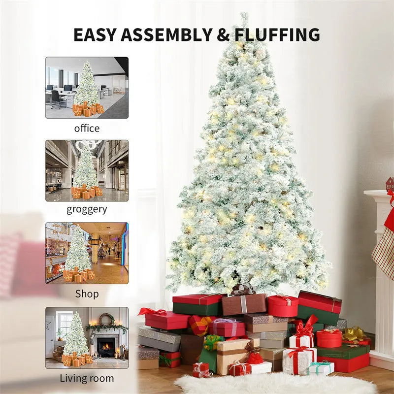 PVC artificial snow Christmas tree with metal stand in green and white colour options