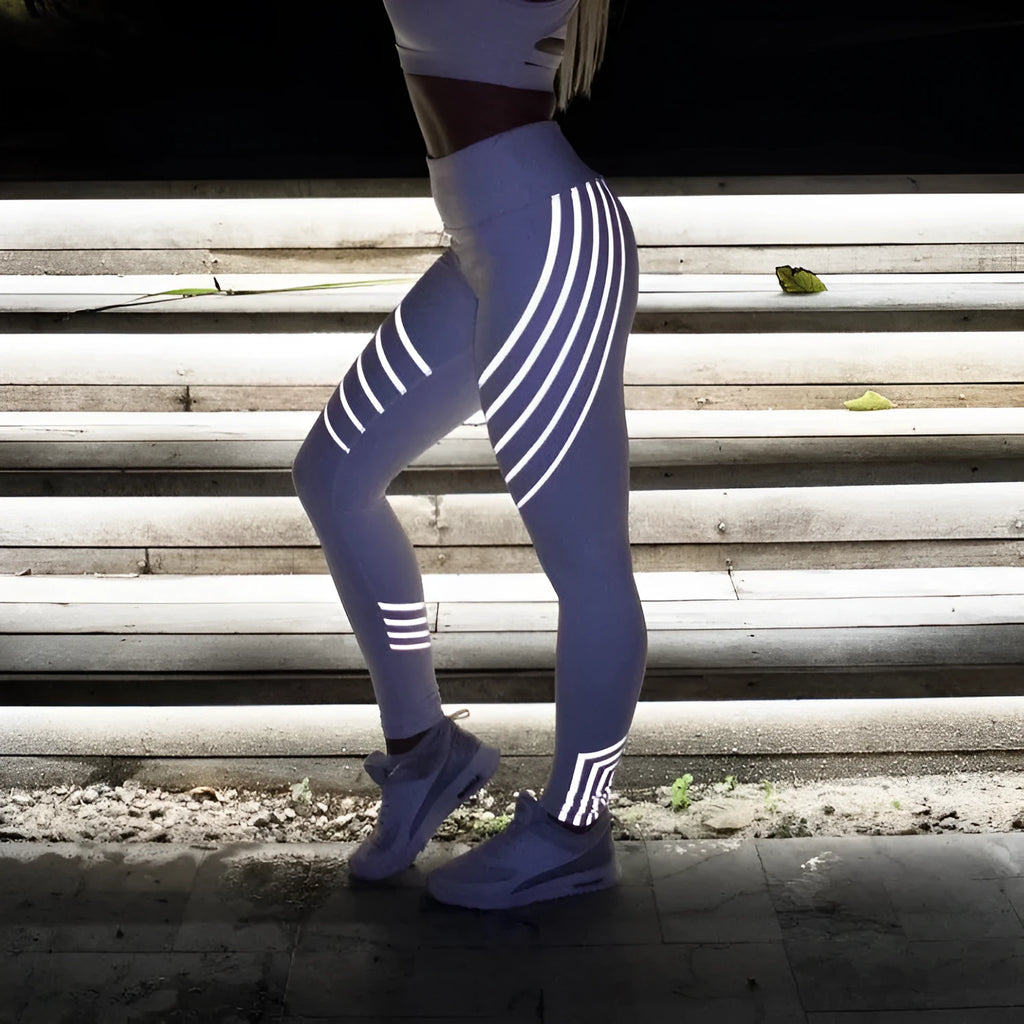 Women's laser print yoga pants in milk silk polyester, nine-length slim pencil sports leggings, S to 3XL