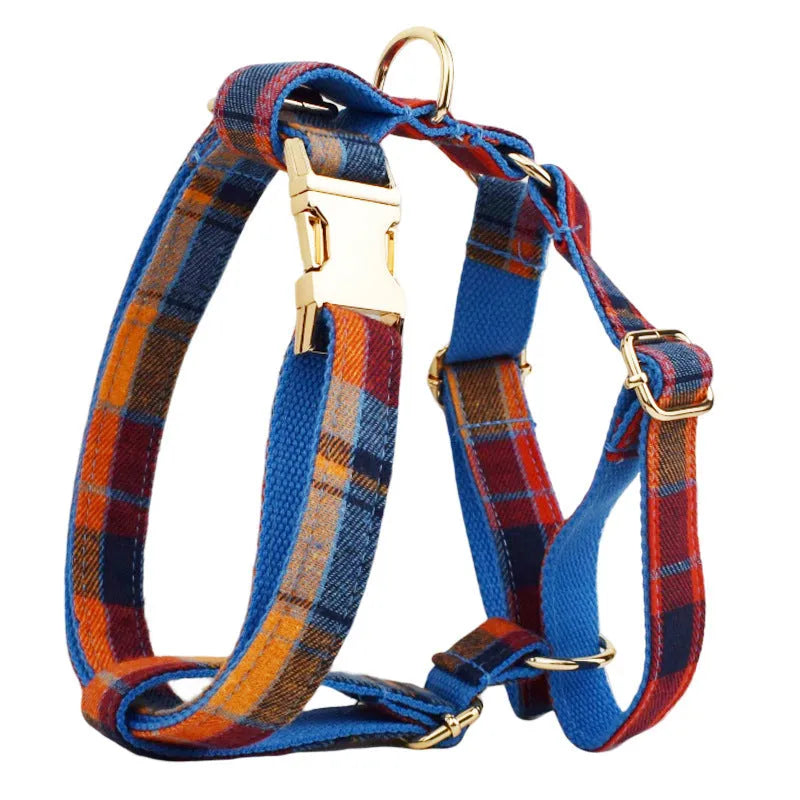 Four-piece dog accessory set with collar, leash, bow tie, and vest in cloth material