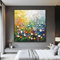 Handmade abstract thick oil 3D palette knife flowers painting on canvas, square format, no frame, multiple colours and sizes