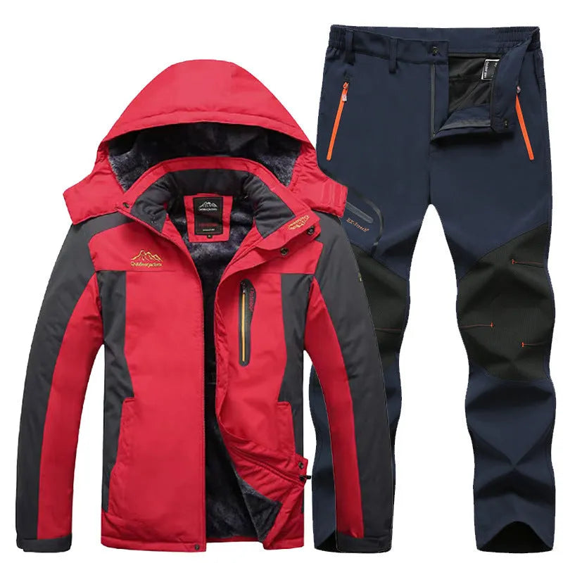 Men's outdoor windproof jacket set with jogging pants in black and army green colour block