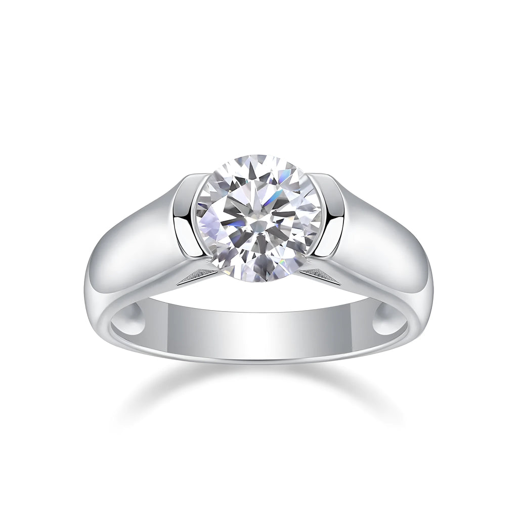 Moissanite wedding ring set, 2 carat stone, S925 silver with platinum plating, sizes 5 to 9, gift box