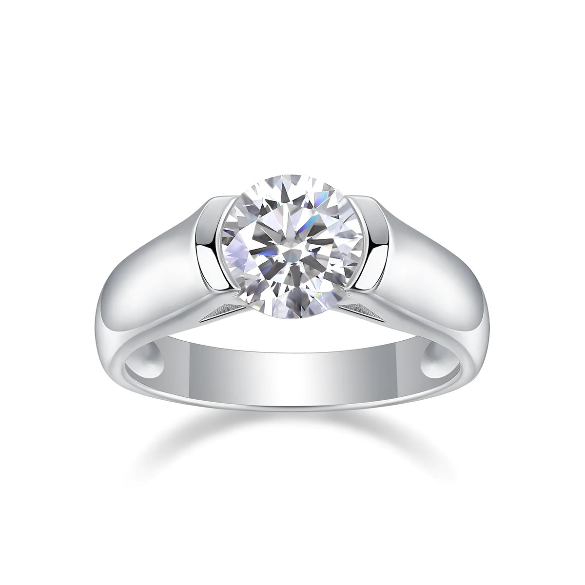 Moissanite wedding ring set, 2 carat stone, S925 silver with platinum plating, sizes 5 to 9, gift box