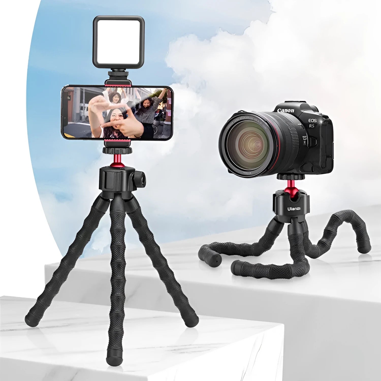Multifunctional VLOG suite with an adjustable tripod in the 2985 set colour for live streaming and photography.