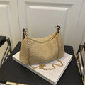 Women's woven straw crossbody bag with internal phone compartment in black, khaki, or white