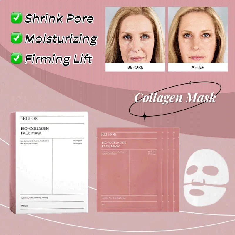 Collagen face mask sheet 34g for deep hydration firming and brightening in 4-piece box