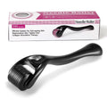 Black derma roller with titanium microneedles for face, beard, scalp and body skincare.