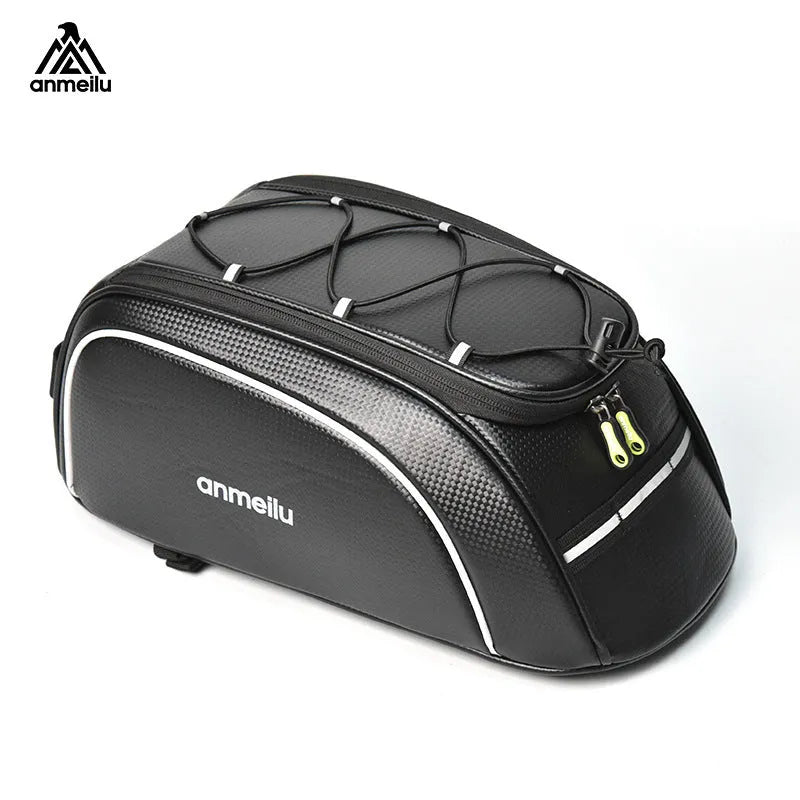 Waterproof black bicycle back rack bag mounted on bike with 8L capacity dimensions
