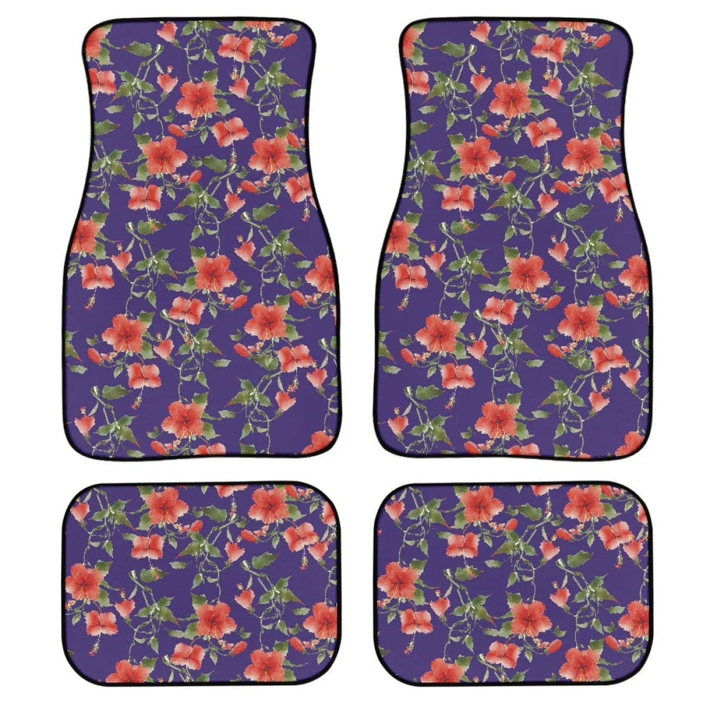 Black universal fit rubber car floor mats with textured surface and raised edges, shown in a vehicle footwell.