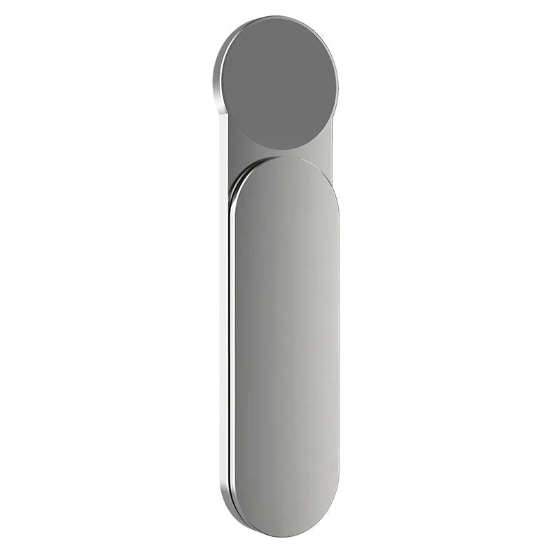 Silver aluminium alloy dual screen extension bracket with magnetic phone mount next to a laptop