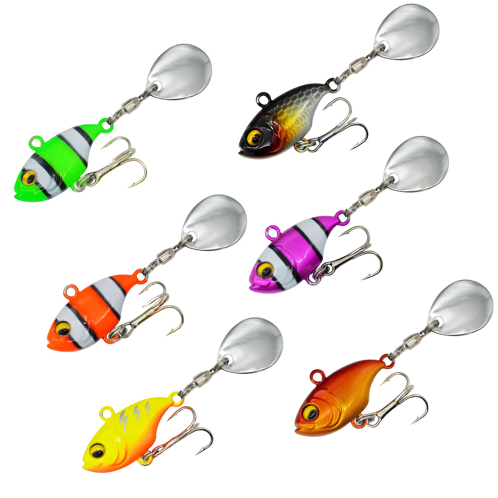 Gold metal fishing spinnerbait lure with a rotating sequin plate on a hook.