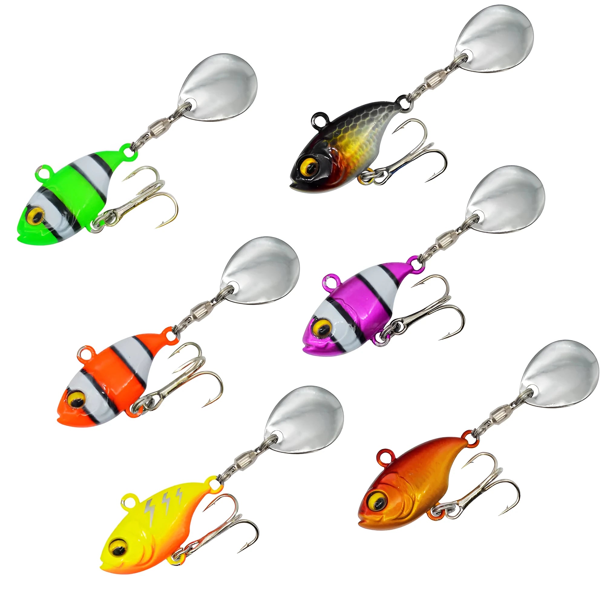 Gold metal fishing spinnerbait lure with a rotating sequin plate on a hook.