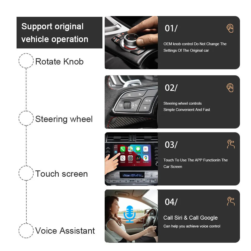 Android smart car upgrade box with ABS plastic casing measuring 81mm wide
