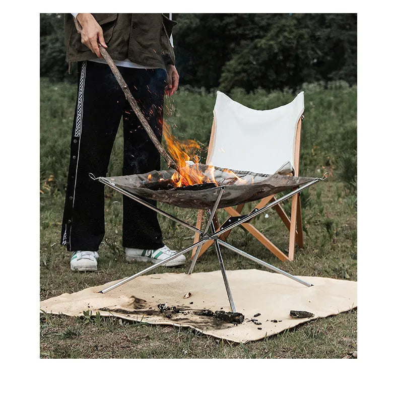 Silver stainless steel barbecue grill with cooking net, shown in large and medium size options.