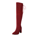 Over-the-knee suede leather boots with high heel 6-8cm and side zipper, available in black, red, silver for women