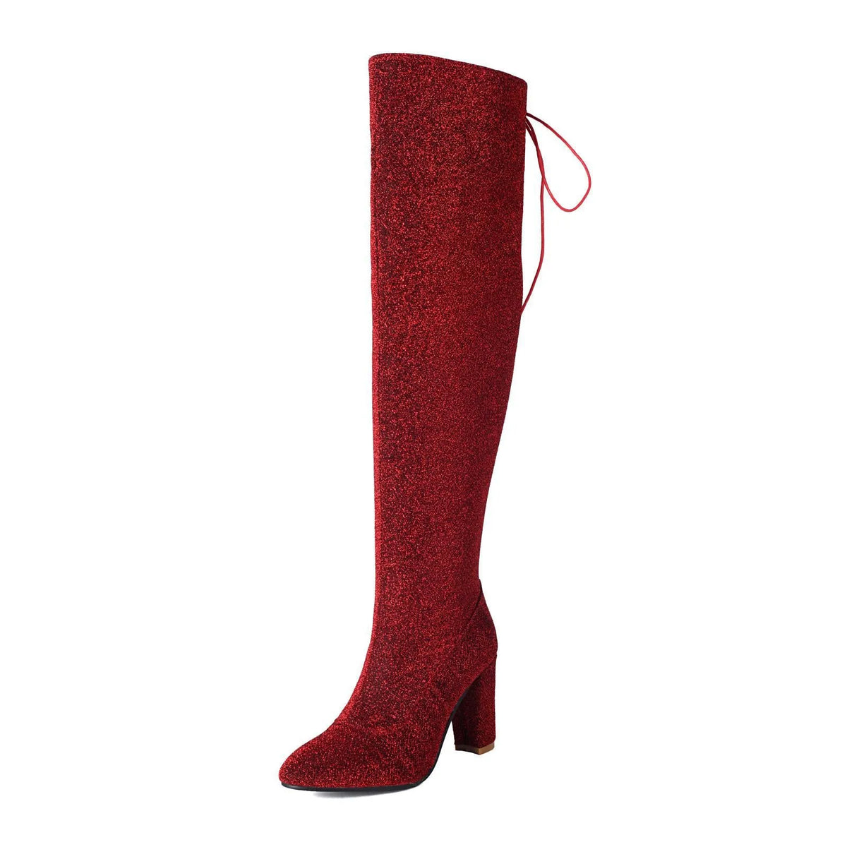 Over-the-knee suede leather boots with high heel 6-8cm and side zipper, available in black, red, silver for women