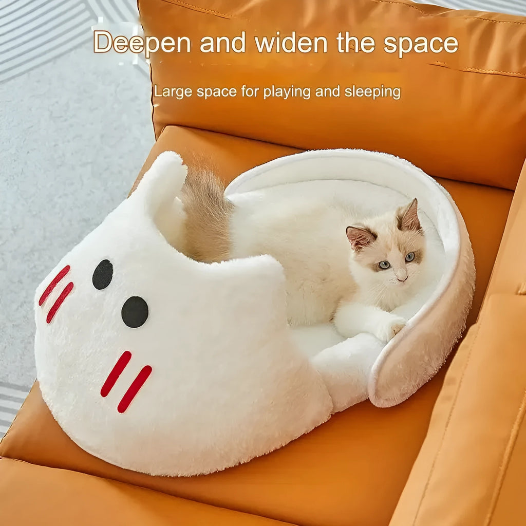 Portable plush pet bed with round cover and mattress in 2-in-1 design for cats and small dogs