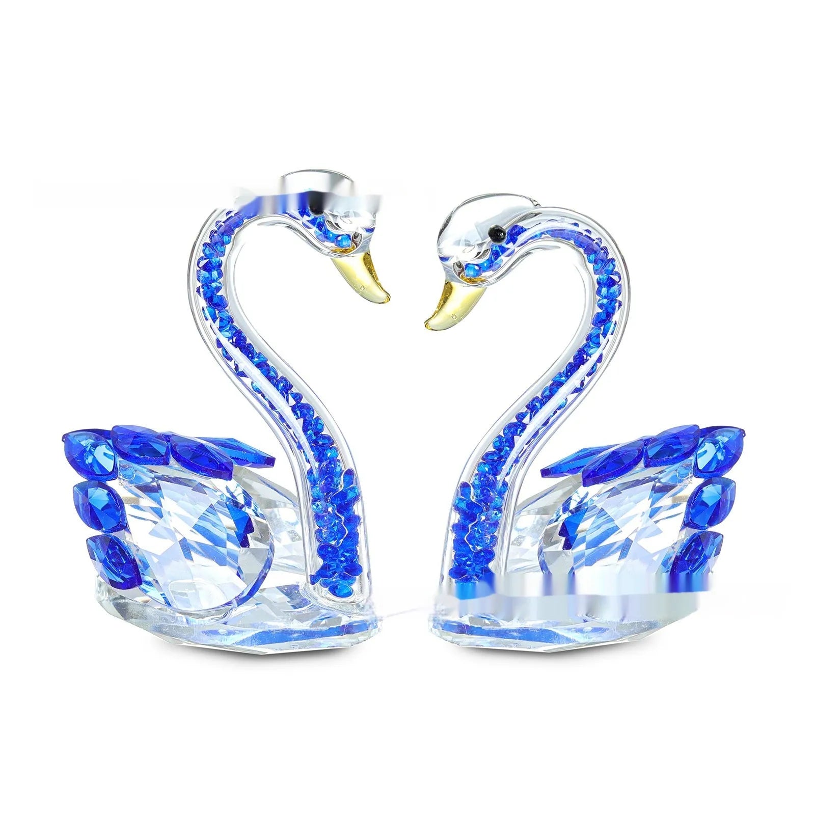 Crystal swan decoration in red, blue, pink, or violet with solid head or empty pipe style