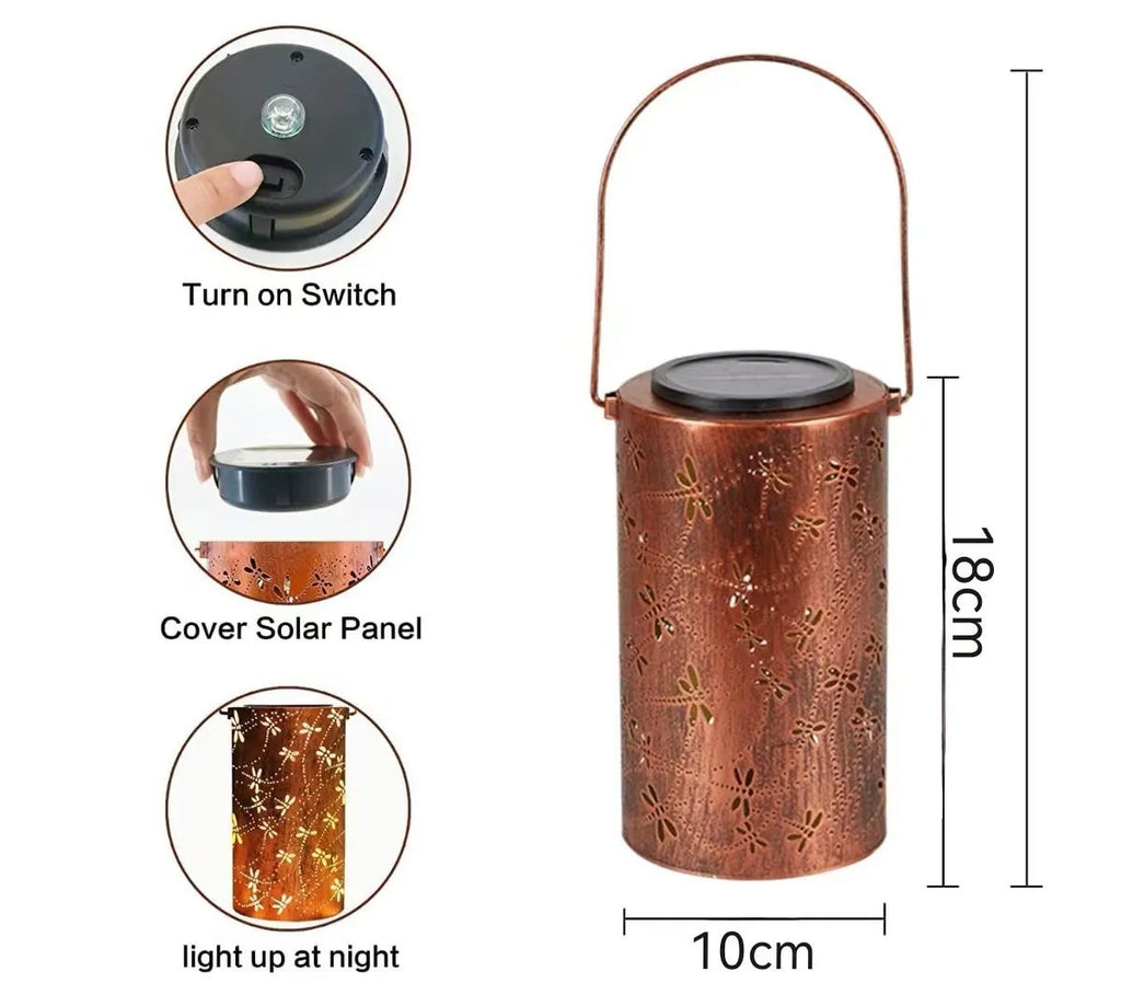 Solar-powered iron hanging ceiling lamp for outdoor courtyards with waterproof IP55 rating