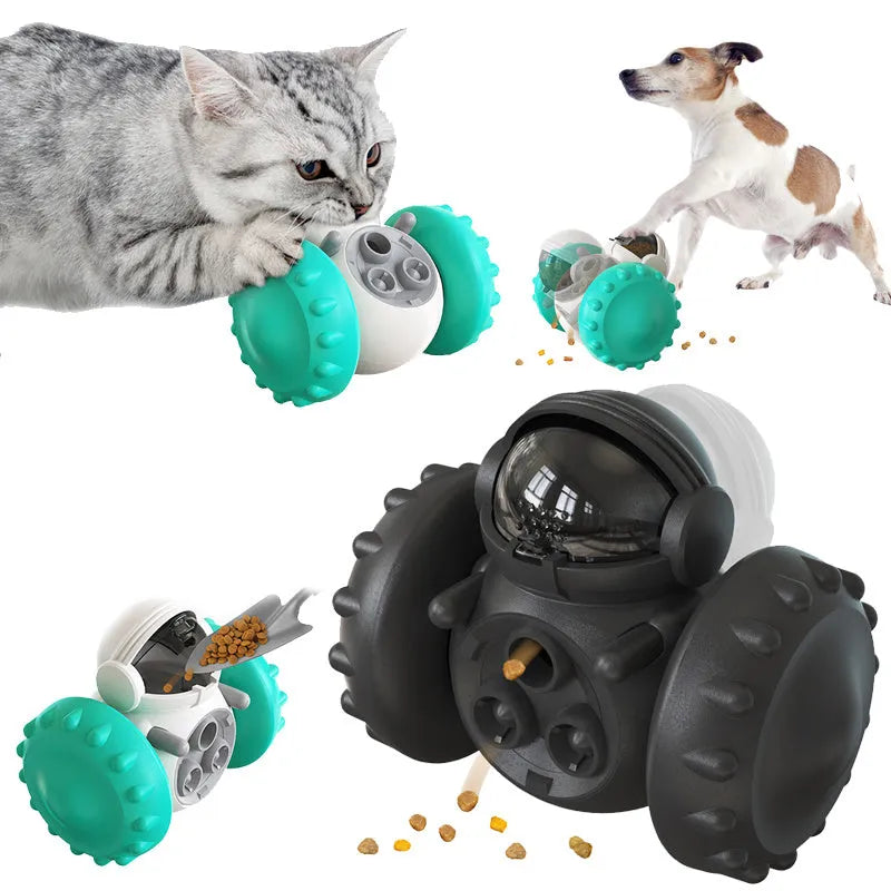 Interactive Dog Treat Leaking Toy puzzle tumbler slow dispenser for small large dogs, black colour with treat inside