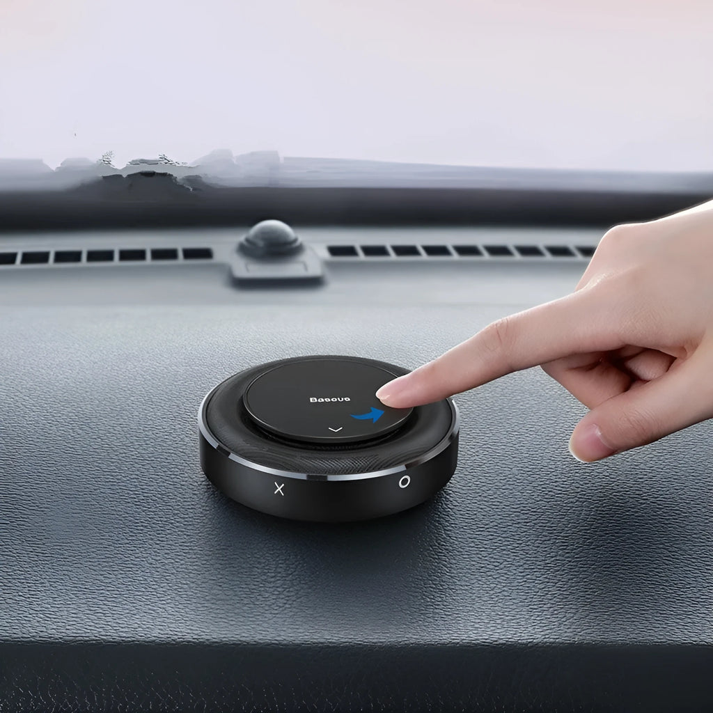 Aluminium alloy round car fragrance seat with aromatherapy tablets in black, red, or silver.
