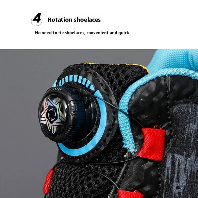 Children's rotating button basketball running shoes in synthetic leather with PU sole