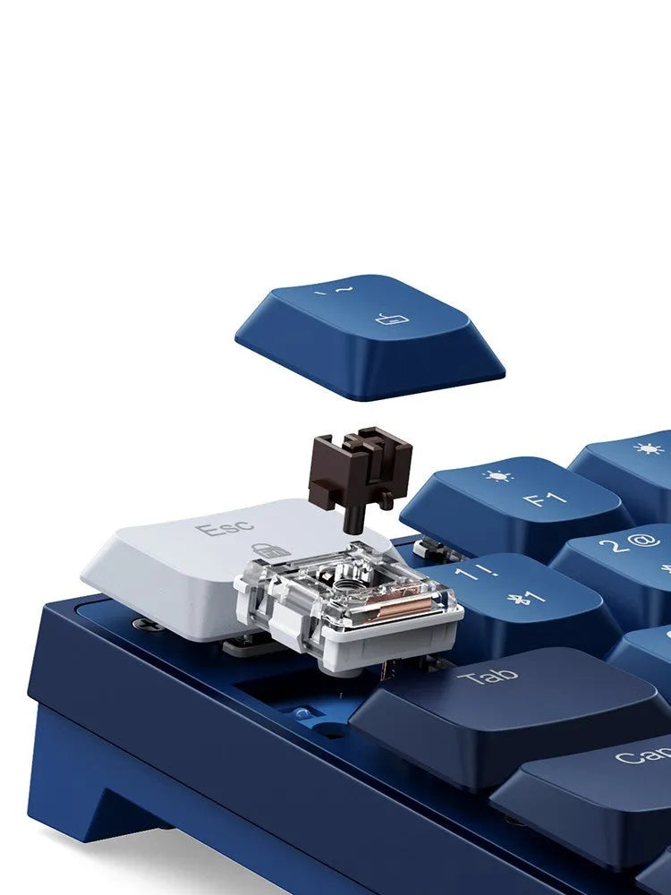 Ku102 mechanical keyboard in Deep Sea Blue with monochrome backlit keys and tea axis switches