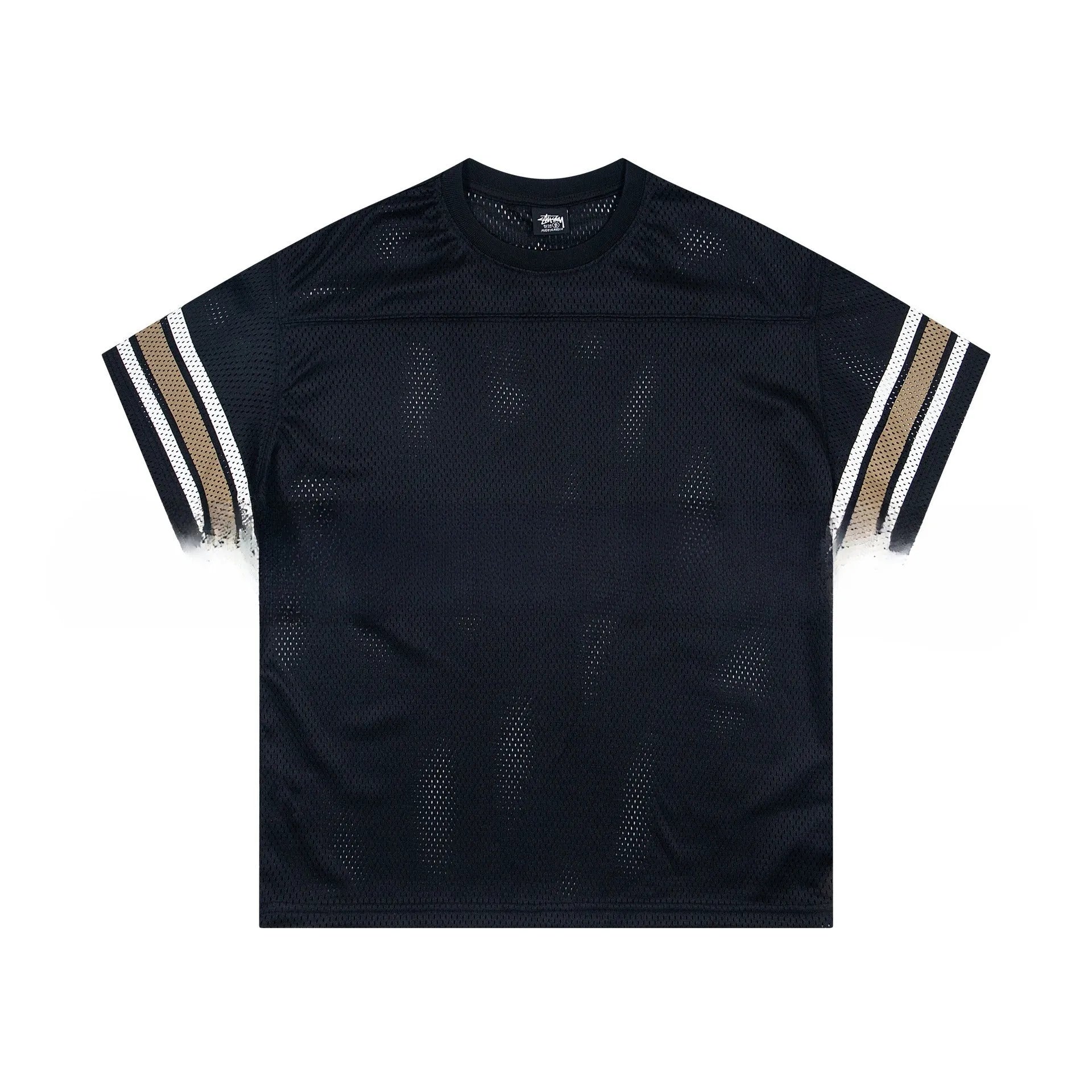 Cotton short sleeve letter print jersey in black, loose fit pullover for leisure