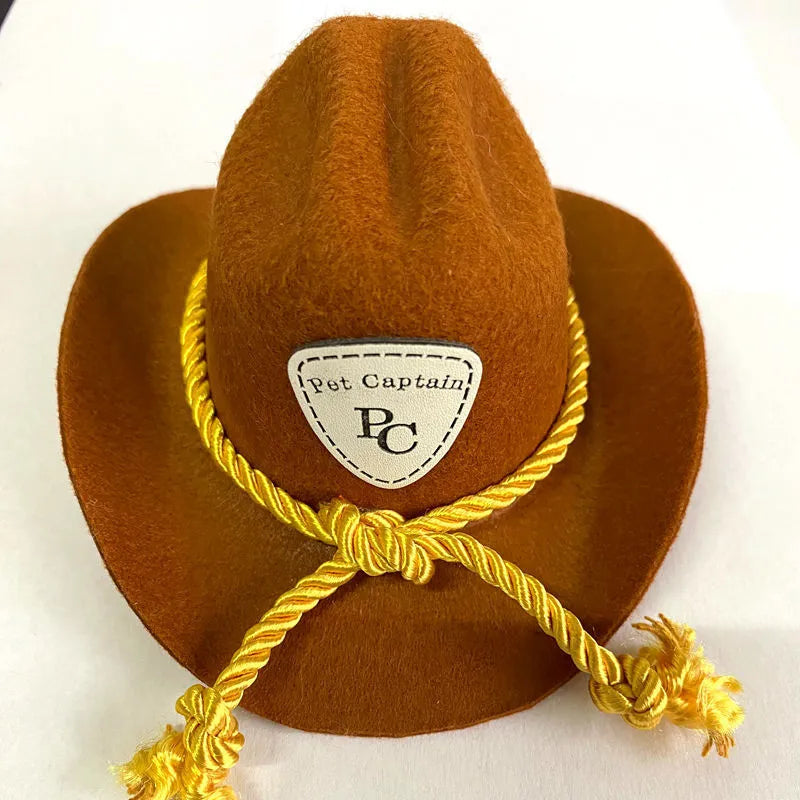British cowboy hat for cats in non woven fabric with decorative velvet belt attachment