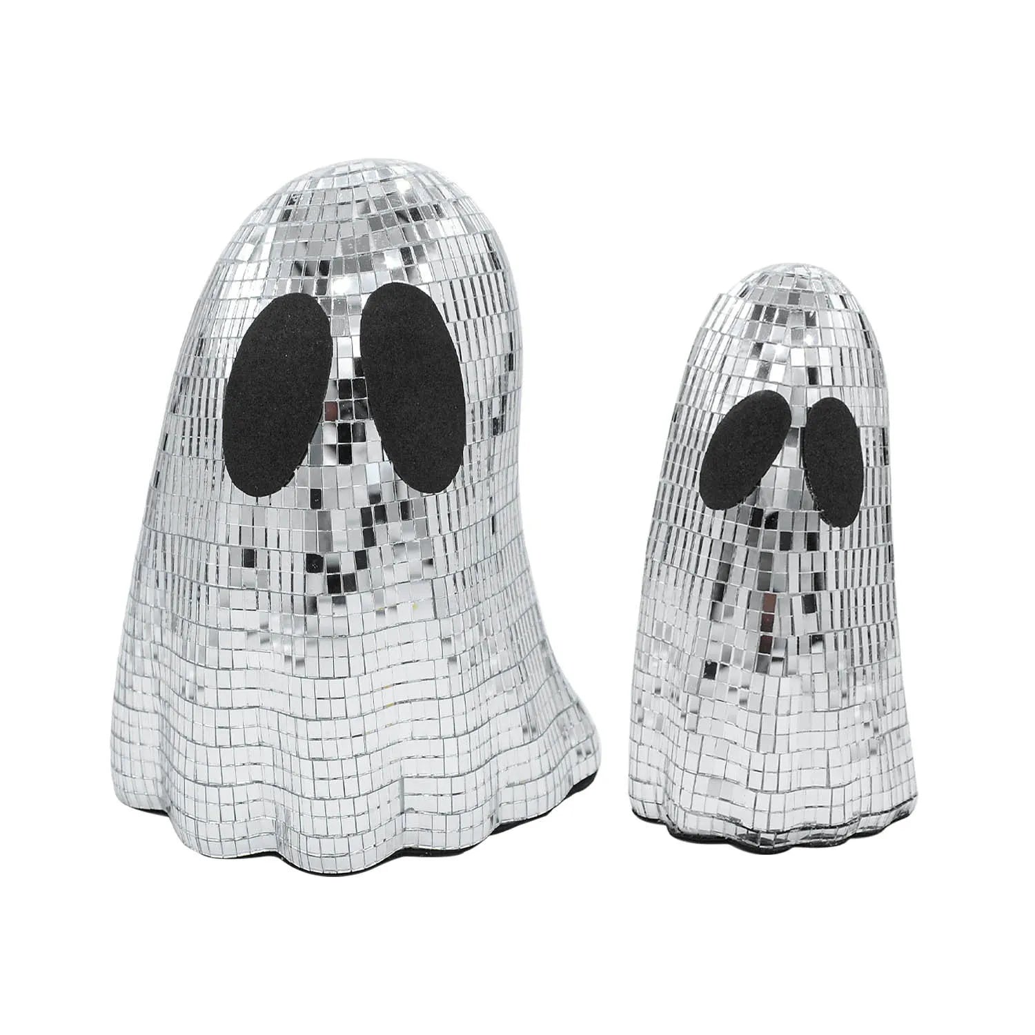 Silver Halloween mosaic mirror patch decoration with ghost shapes in two sizes