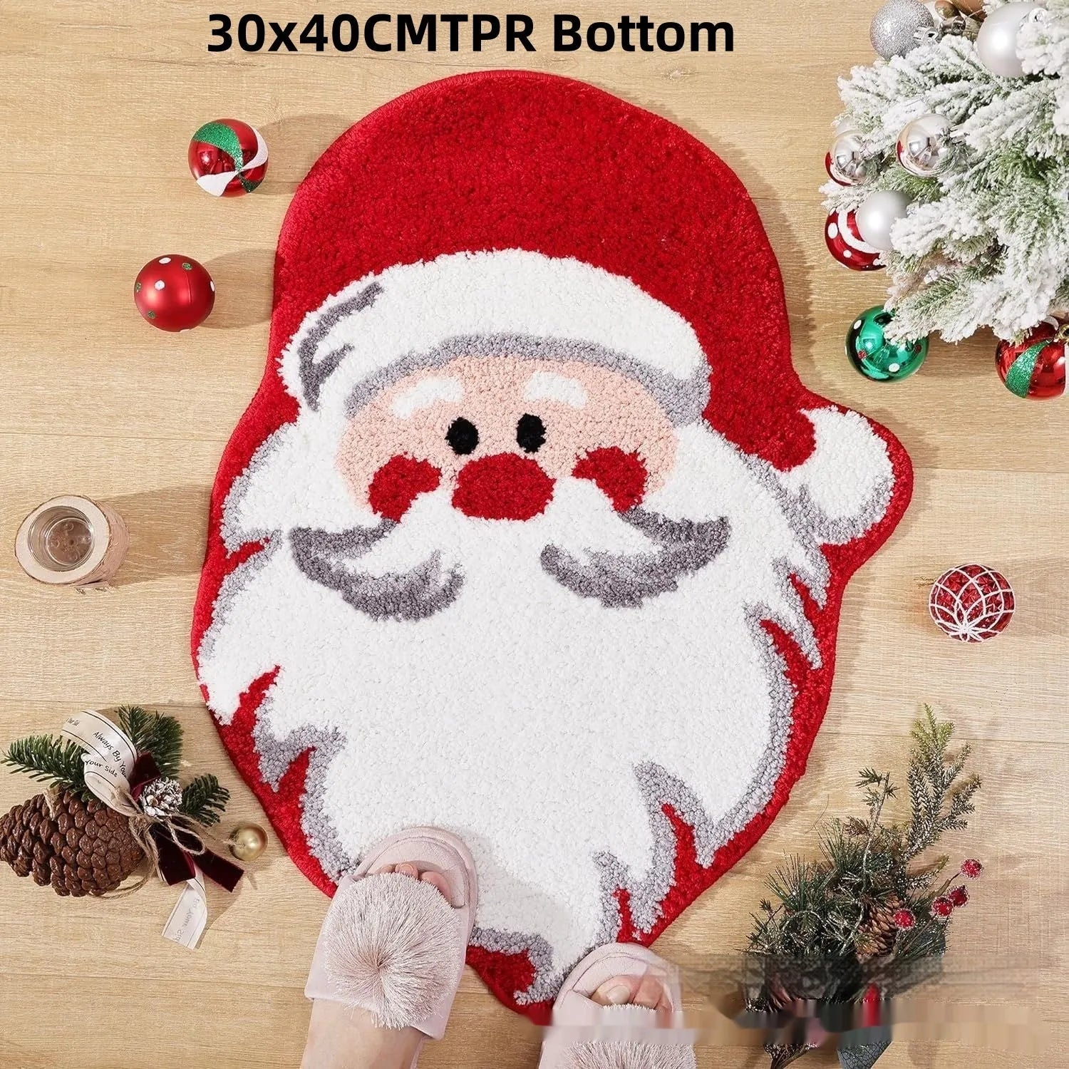 Printed red and green Christmas themed hallway runner mat with anti-slip backing.