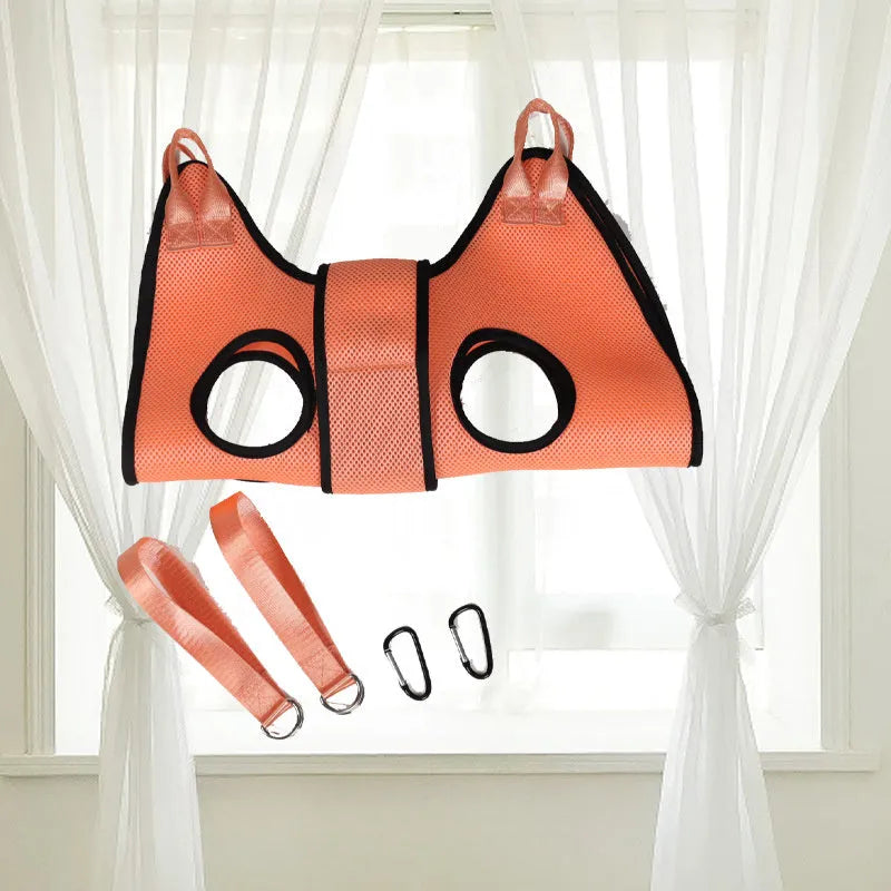 Cat grooming restraint bag in hammock design for nail cutting and bathing procedures