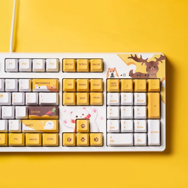 Black wired mechanical keyboard with 104 keys, Cherry key caps, PBT key caps and 1.8m five-core wire