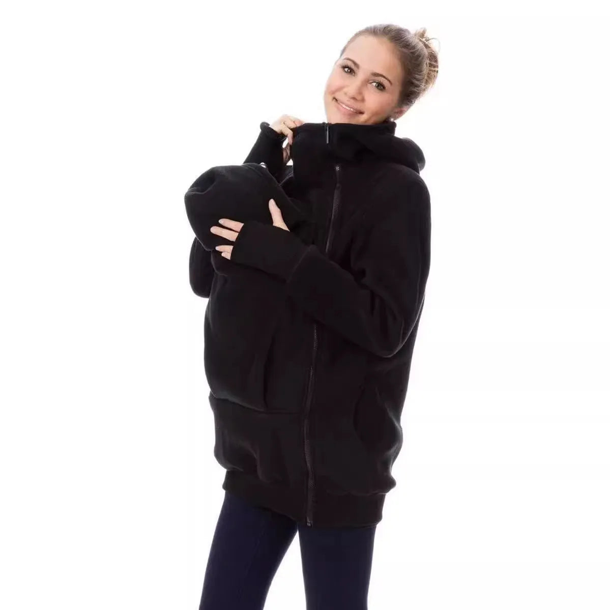Red loose fit women's polar fleece sweater with long sleeves for autumn and winter wear.