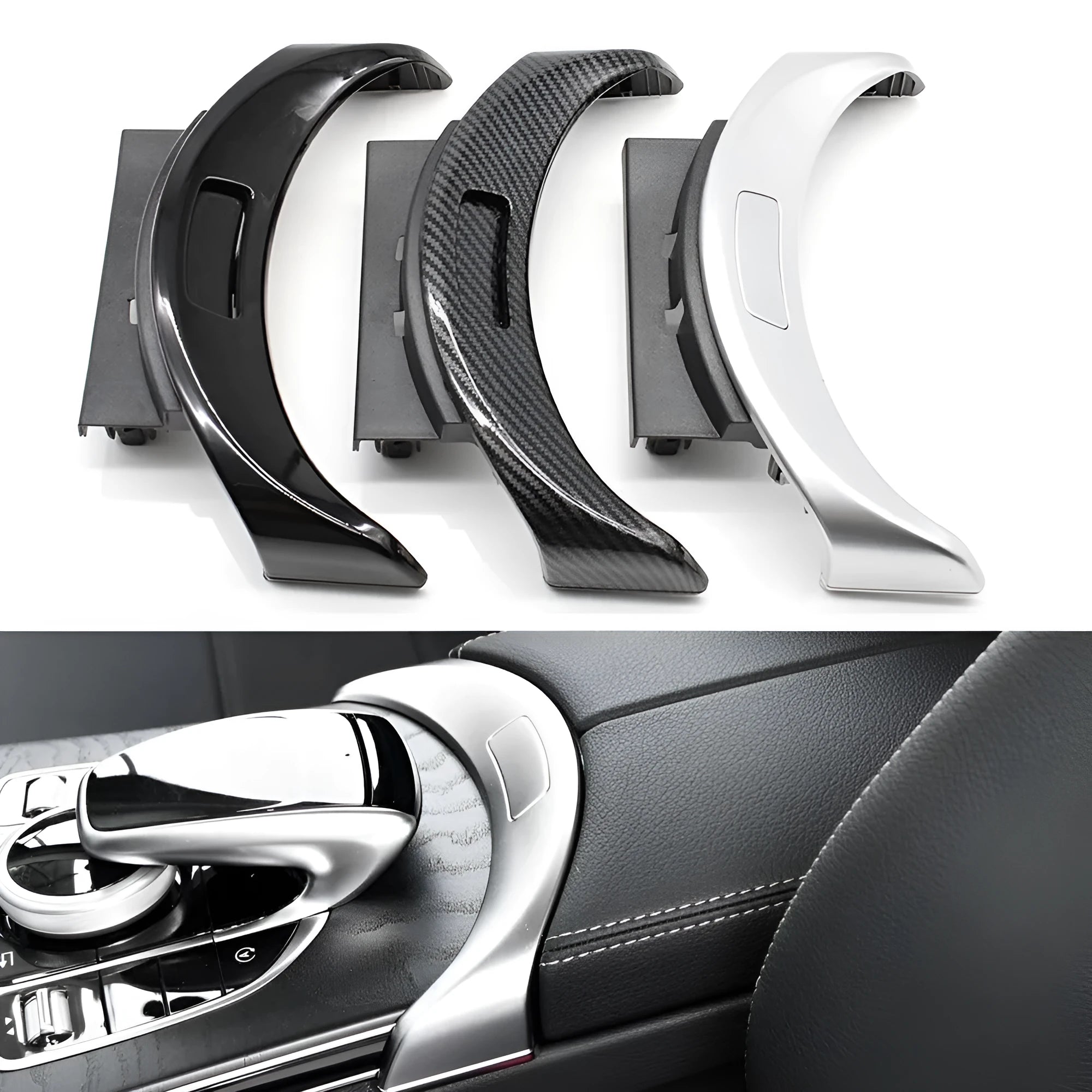 Mercedes C-Class GLC-Class armrest console button replacement panel in electroplated finish