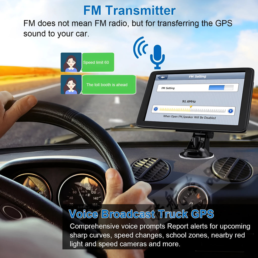 7 inch portable car GPS navigation device with bracket on dashboard