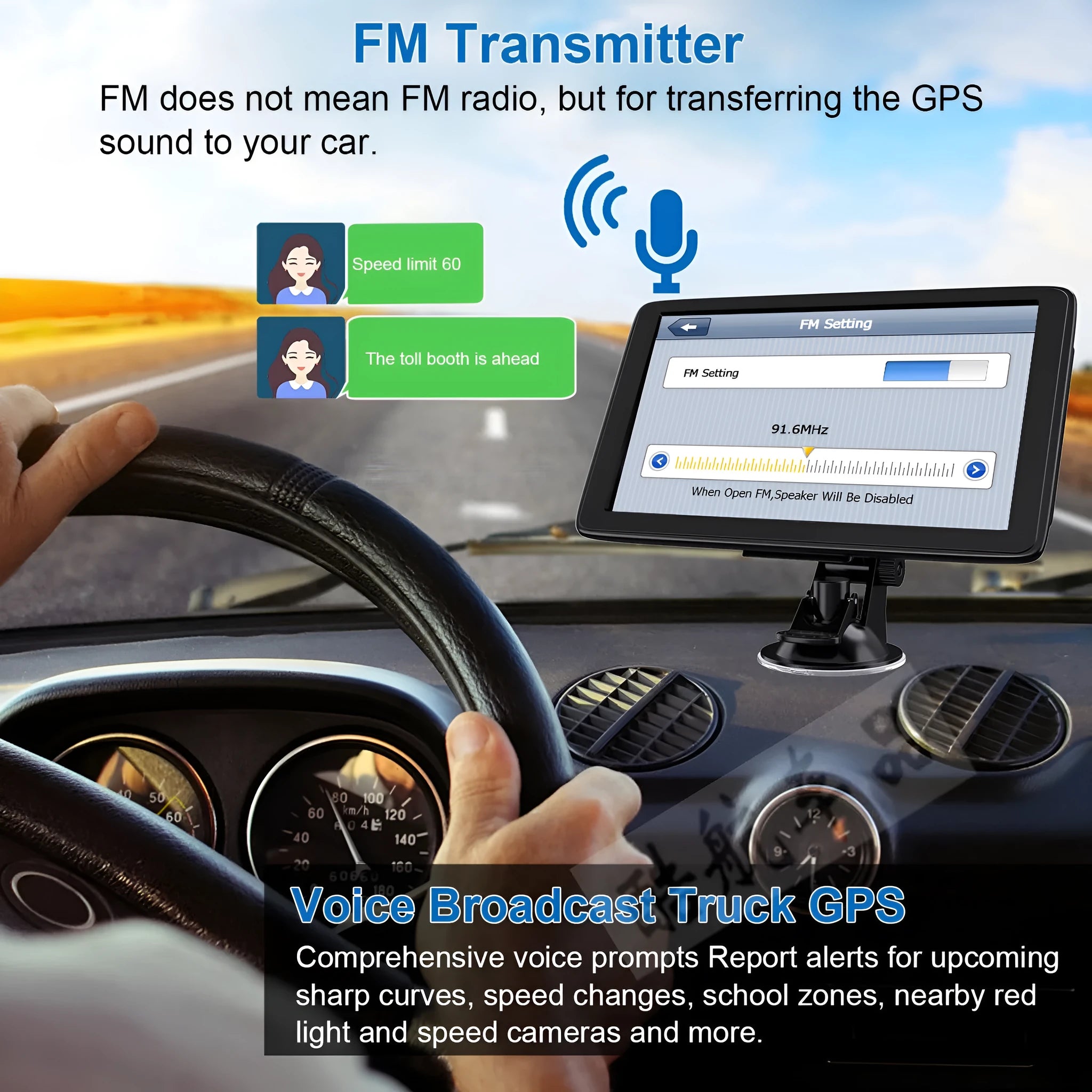 7 inch portable car GPS navigation device with bracket on dashboard