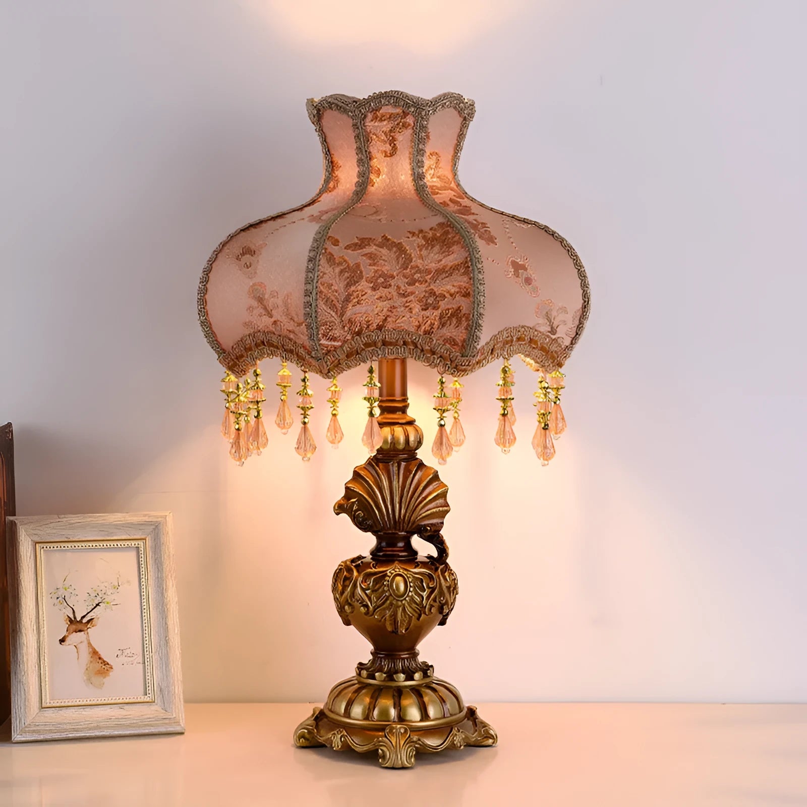 European Style Retro Study Table Lamp Light Luxury Living Room Bedroom 55cm Height Button Switch UK Standard Compatible